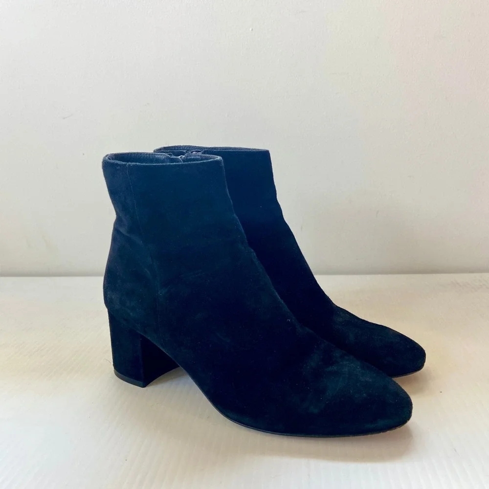 J Crew Hadley Suede Leather Block Heel Ankle Boot Black Womens 8